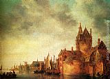 Jan van Goyen A Castle By A River With Shipping At A Quay painting